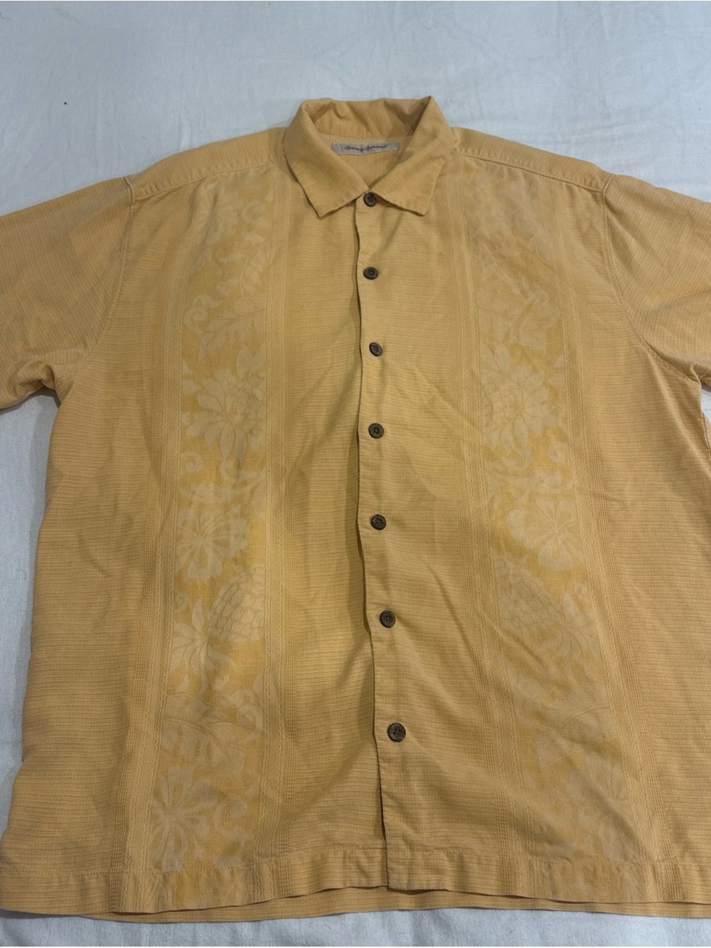 TOMMY BAHAMA 100% Silk Mens L Floral Orange Hawaiian  Short Sleeve Shirt dad